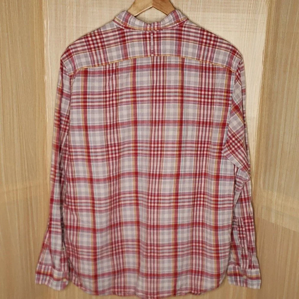 Banana Republic Mens Red Plaid Linen Blend Long Sleeve Button Down Shirt XL